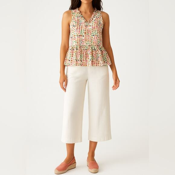 THML Tops - THML Ruffle Peplum Tank Top | M | Multicolor Dot Print | Boho Resort Summer